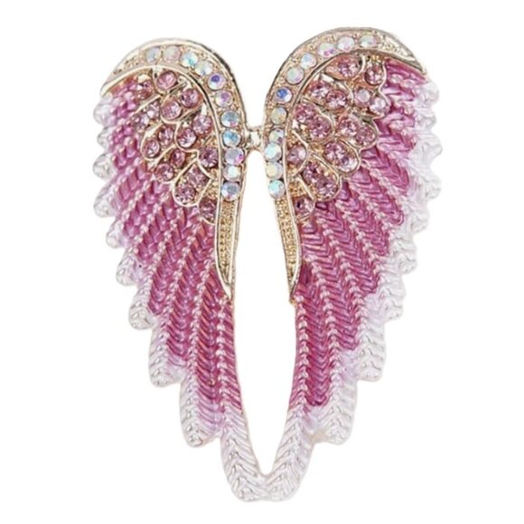 Vintage Gold & Pink Angel Wing Brooch - Picture 1 of 3